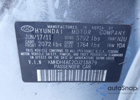 2012 Hyundai Elantra Limited (Ulsan Plant) from USA, damaged, VIN KMHDH4AE2CU218879